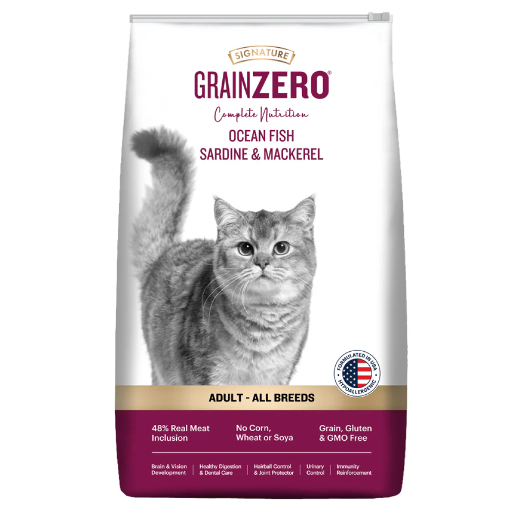 Signature Grain Zero Ocean Fish, Sardine and Mackerel Adult Cat Dry Food and Grain Zero Bonito and Scallop Lickable Creamy Treats for Cats Combo - Image 2