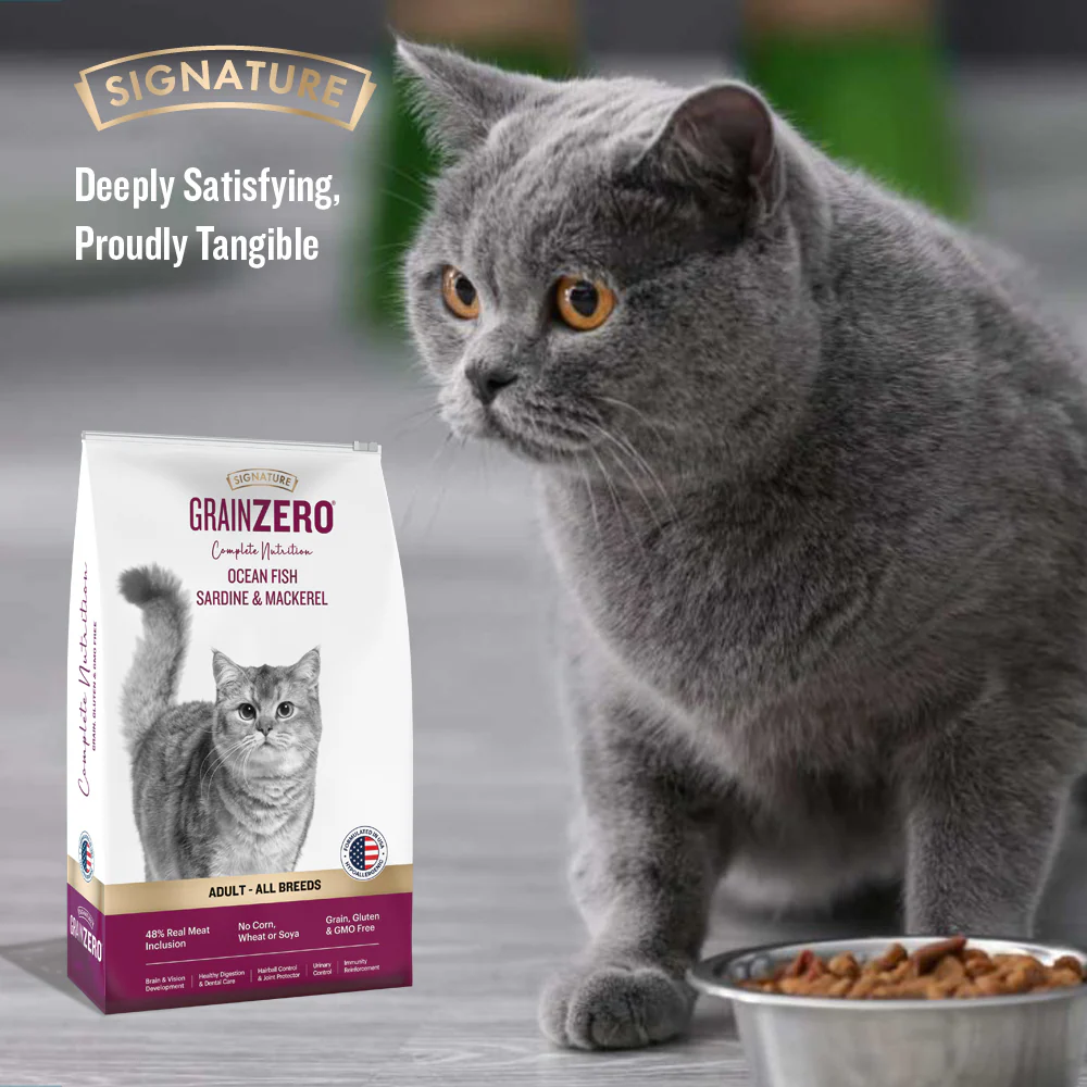 Signature Grain Zero Ocean Fish, Sardine and Mackerel Adult Cat Dry Food and Grain Zero Bonito and Scallop Lickable Creamy Treats for Cats Combo - Image 7
