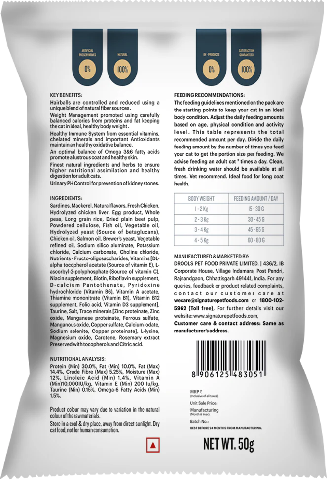 Signature Freedom Fish, Chicken and Peas Recipe Persian Cat Dry Food (50g) - Image 2