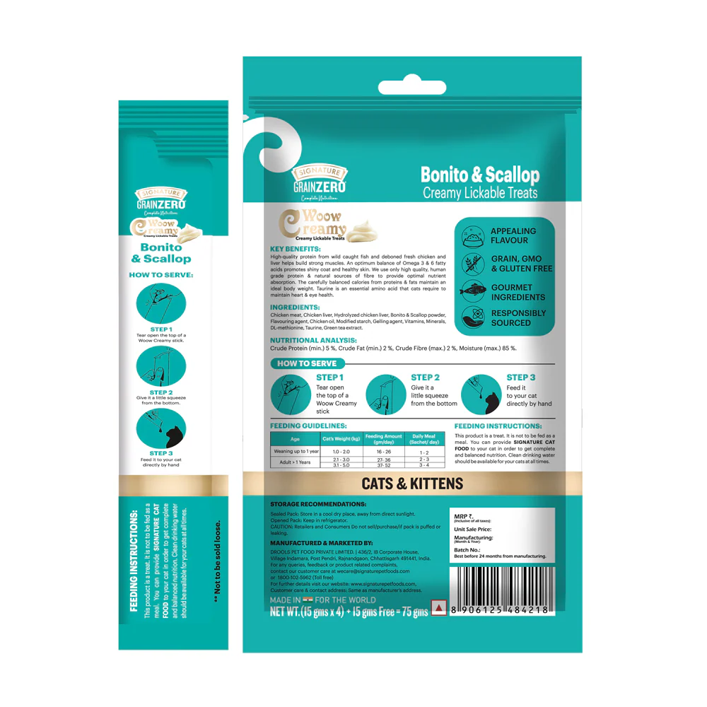 Signature Grain Zero Crab and Bonito & Scallop Lickable Creamy Treats for Cats Combo - Image 5