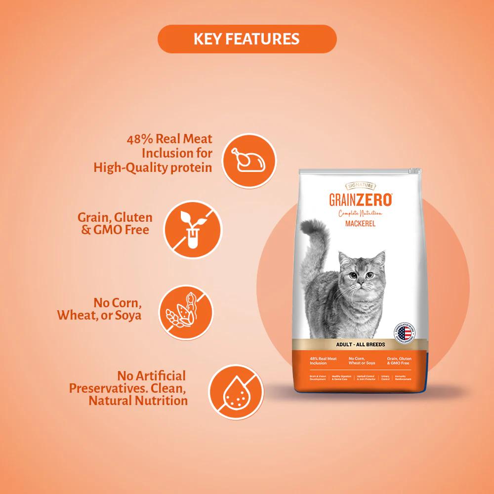 Signature Grain Zero Mackerel Adult All Breed Adult Cat Dry Food - Image 2