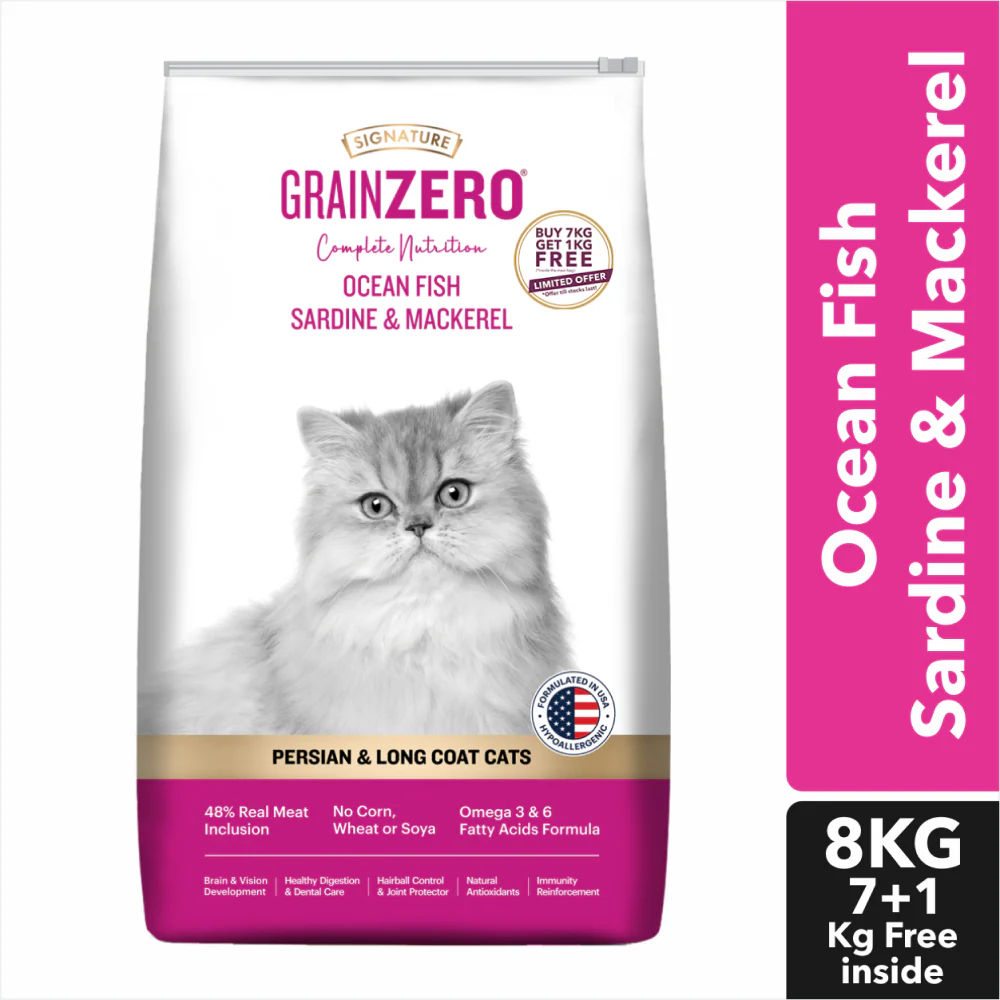 Signature Grain Zero Ocean Fish, Sardine and Mackerel Long Coat & Persian Adult Cat Dry Food - Image 13