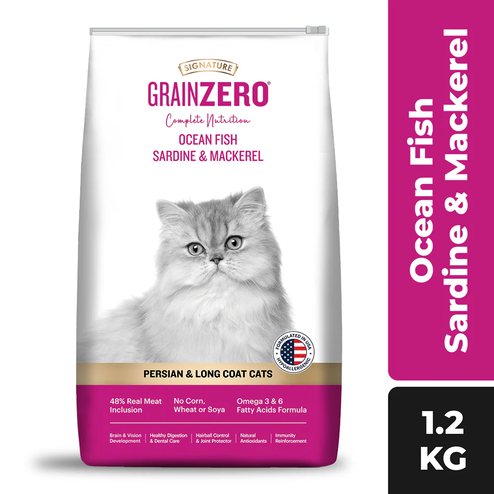 Signature Grain Zero Ocean Fish, Sardine and Mackerel Long Coat & Persian Adult Cat Dry Food - Image 19