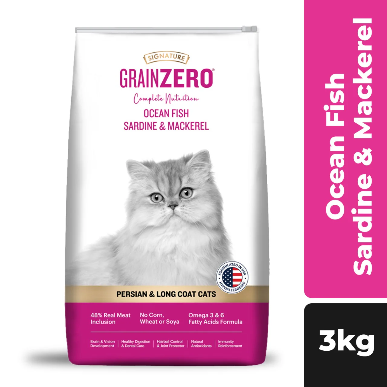 Signature Grain Zero Ocean Fish, Sardine and Mackerel Long Coat & Persian Adult Cat Dry Food - Image 21
