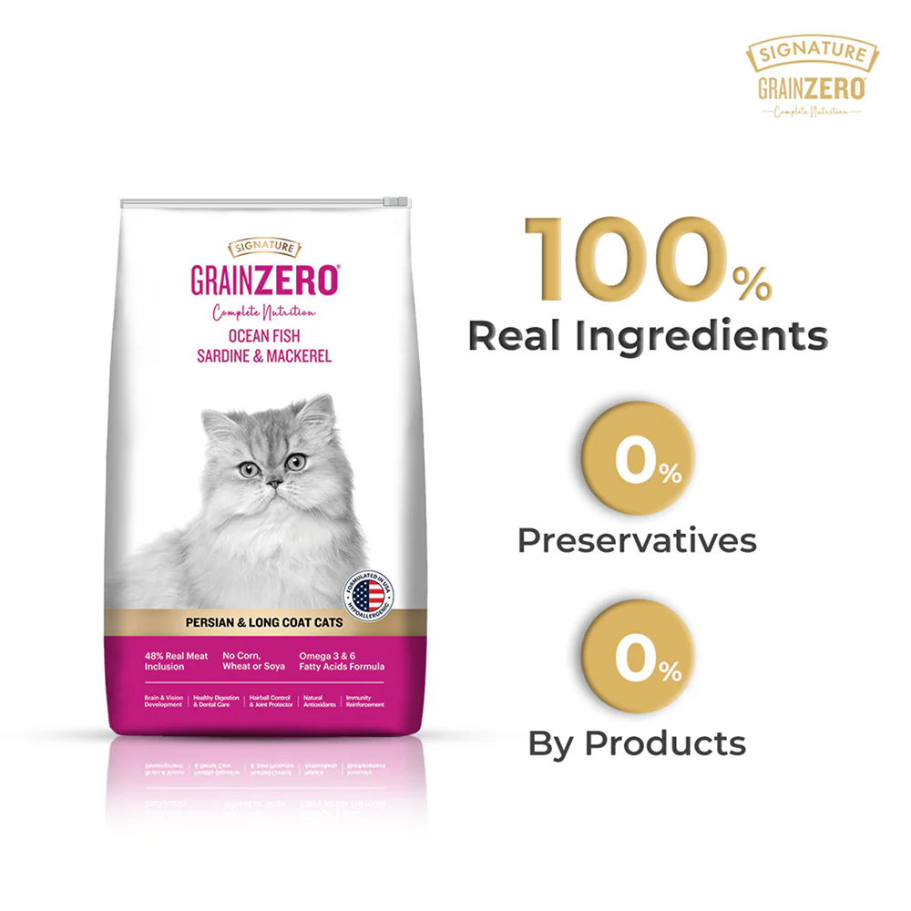 Signature Grain Zero Ocean Fish, Sardine and Mackerel Long Coat & Persian Adult Cat Dry Food - Image 8