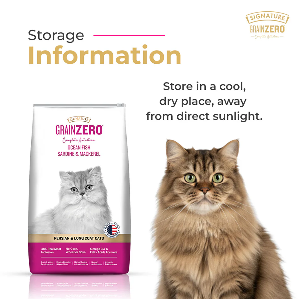 Signature Grain Zero Ocean Fish, Sardine and Mackerel Long Coat & Persian Adult Cat Dry Food - Image 9