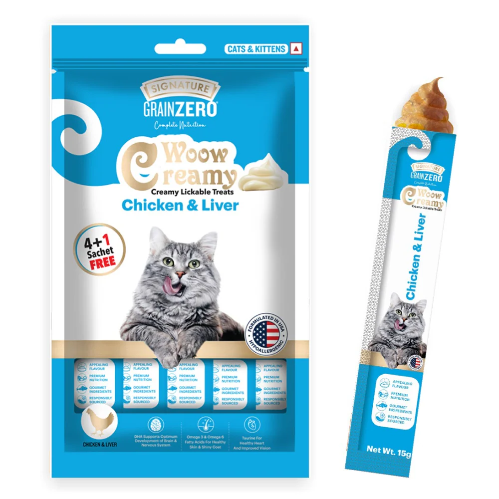Signature Grain Zero Ocean Fish, Sardine and Mackerel Mother and Kitten Cat Dry Food and Grain Zero Chicken and Liver Lickable Creamy Cat Treats Combo - Image 9