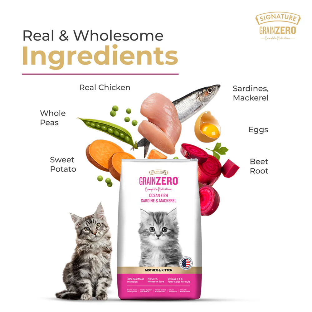 Signature Grain Zero Ocean Fish, Sardine and Mackerel Mother and Kitten Cat Dry Food - Image 4