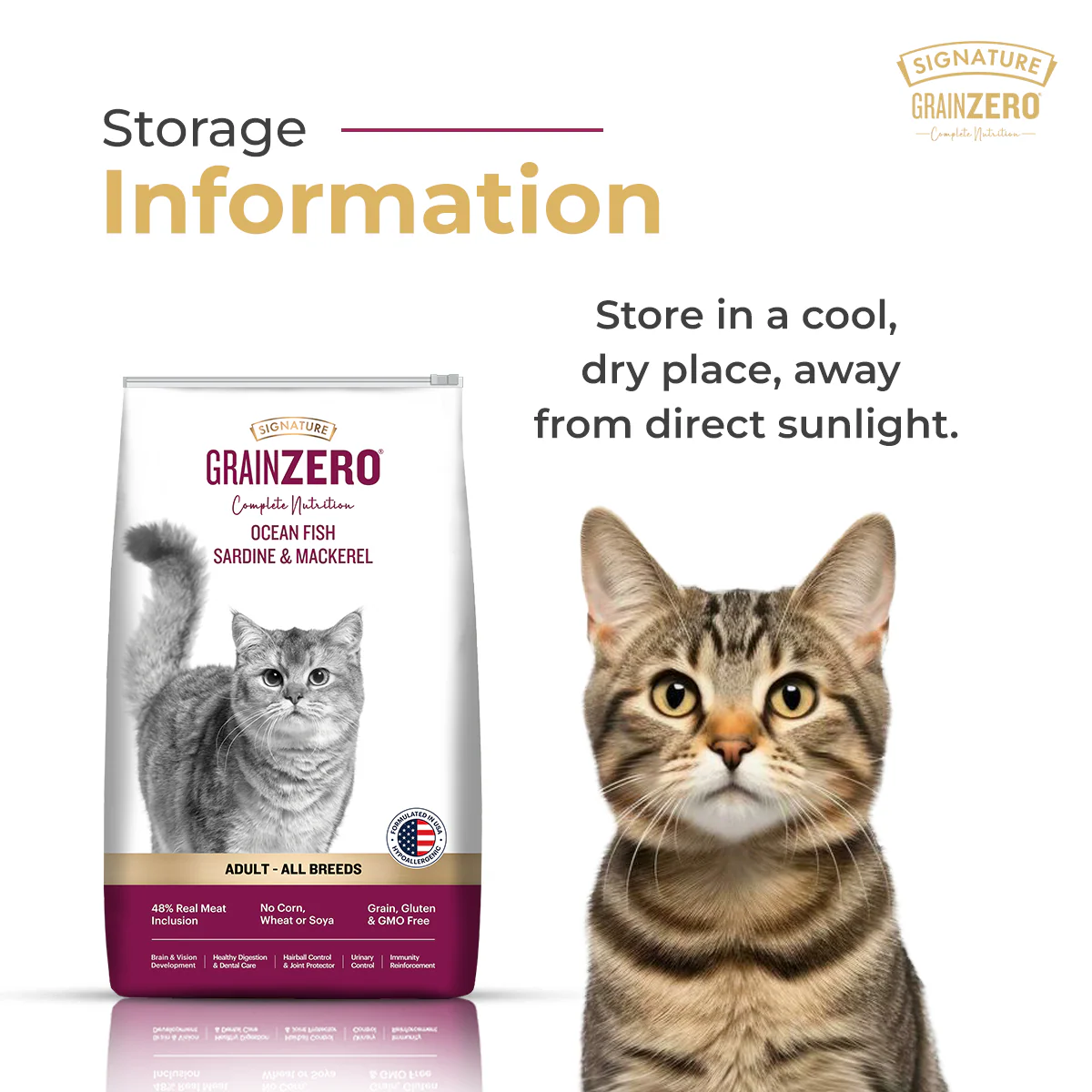 Signature Grain Zero Ocean Fish, Sardine and Mackerel Adult Cat Dry Food - Image 11