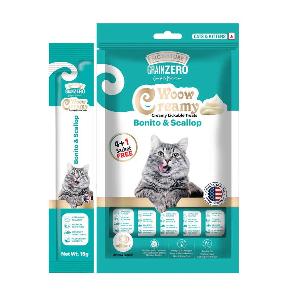 Signature Grain Zero Salmon and Bonito & Scallop Lickable Creamy Cat Treats Combo - Image 6