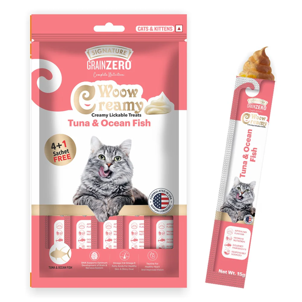 Signature Grain Zero Bonito and Scallop & Tuna and Ocean Fish Lickable Creamy Cat Treats Combo - Image 2