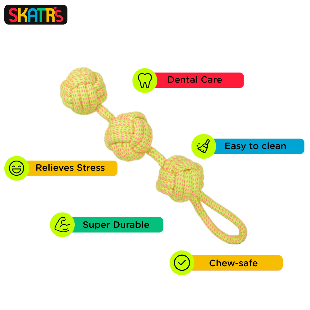 Skatrs 3 Ball Tug, Ball and Bone Shaped Rope Chew Toy Combo for Dogs and Cats - Image 3