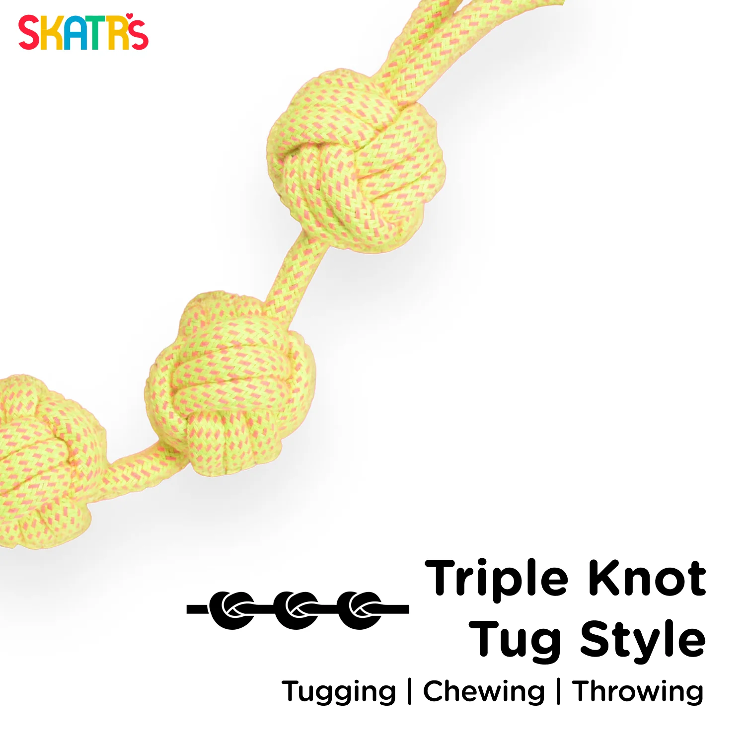 Skatrs 3 Ball Rope Tug Toy for Dogs and Cats (Yellow) - Image 2