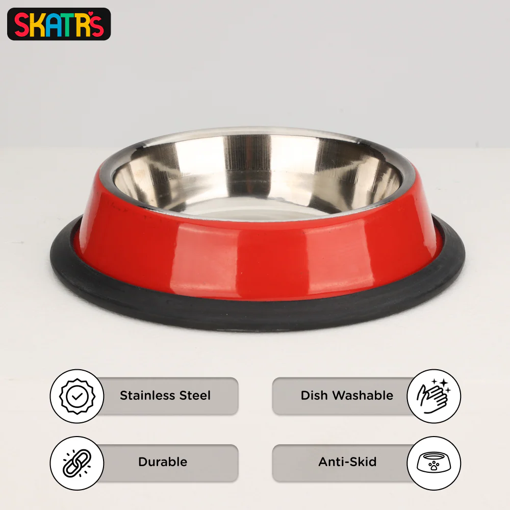 Skatrs Anti Skid Glossy Bowl for Dogs and Cats (Red) (Buy 1 Get 1) - Image 4