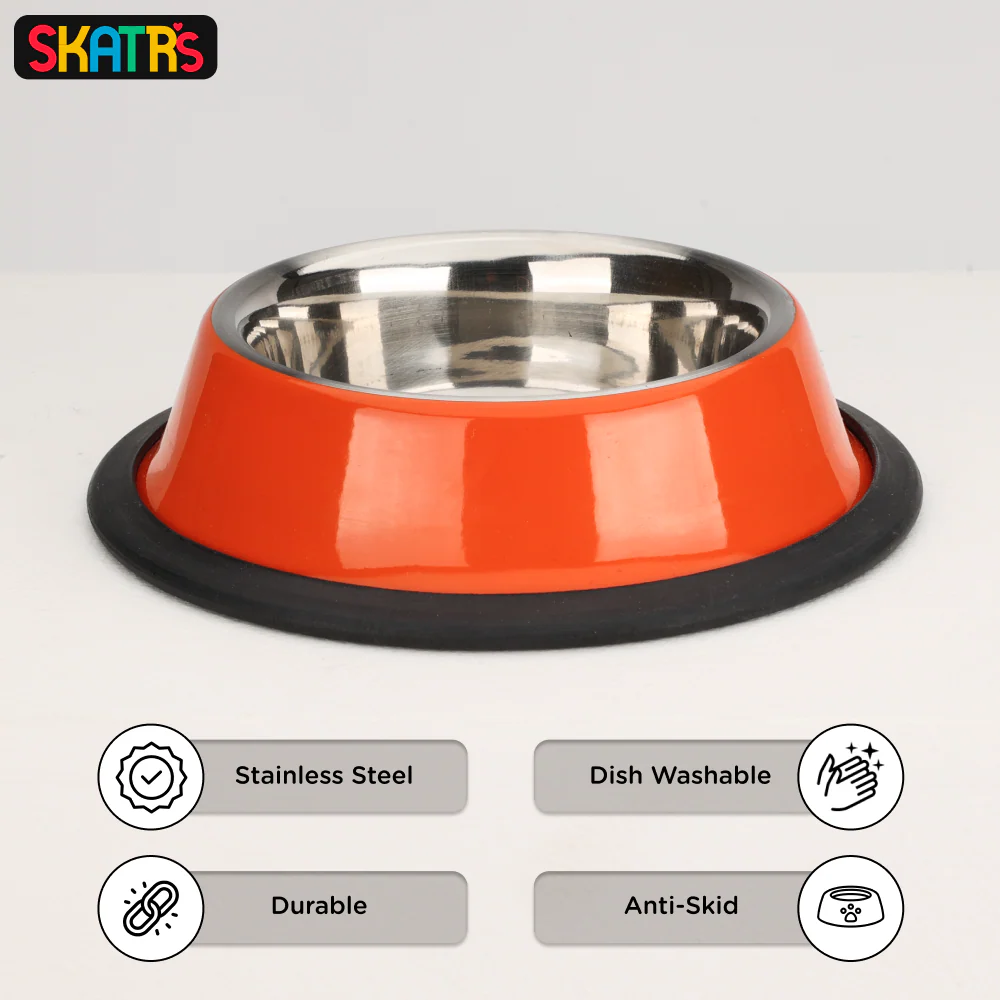 Skatrs Anti Skid Glossy Bowl for Dogs and Cats (Orange) - Image 3