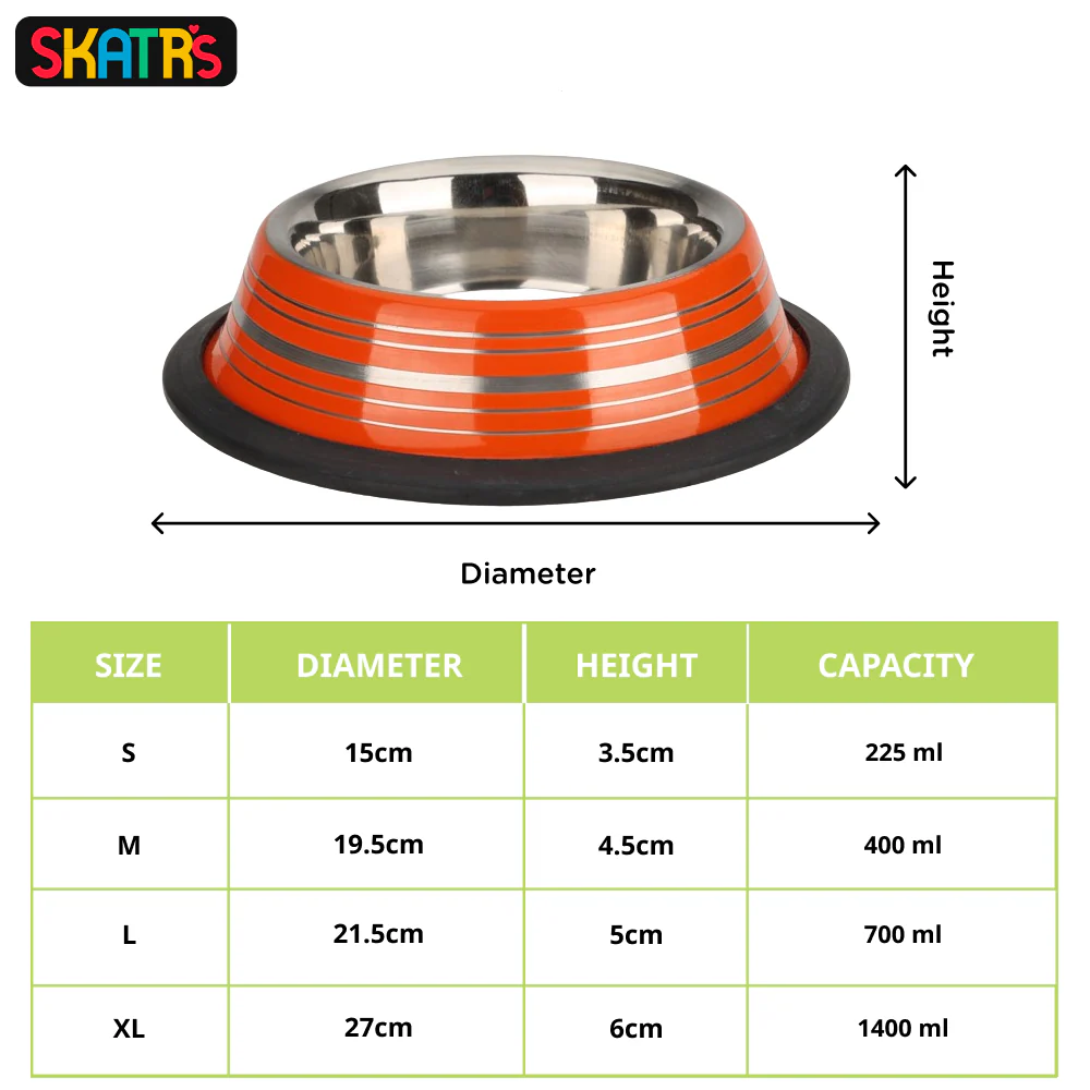 Skatrs Anti Skid Glossy Striped Bowl for Dogs and Cats (Orange) - Image 2