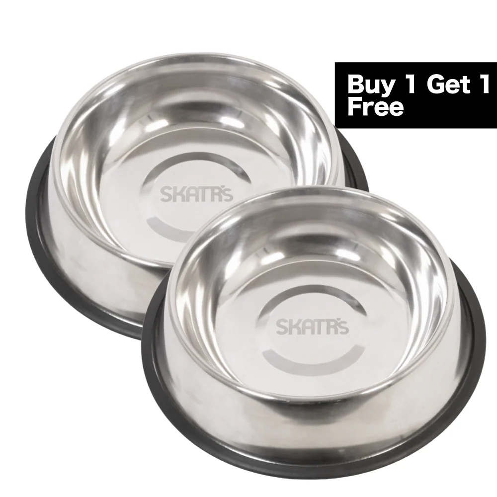 Skatrs Anti Skid Stainless Steel Bowl for Dogs and Cats (Buy 1 Get 1)