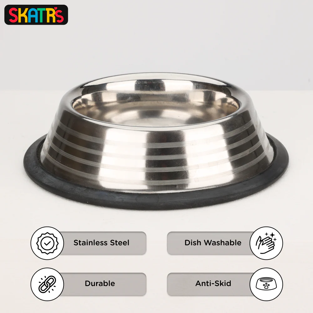 Skatrs Anti Skid Stainless Steel Striped Bowl for Dogs and Cats - Image 3