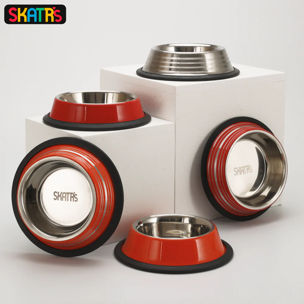 Skatrs Anti Skid Stainless Steel Striped Bowl for Dogs and Cats - Image 4