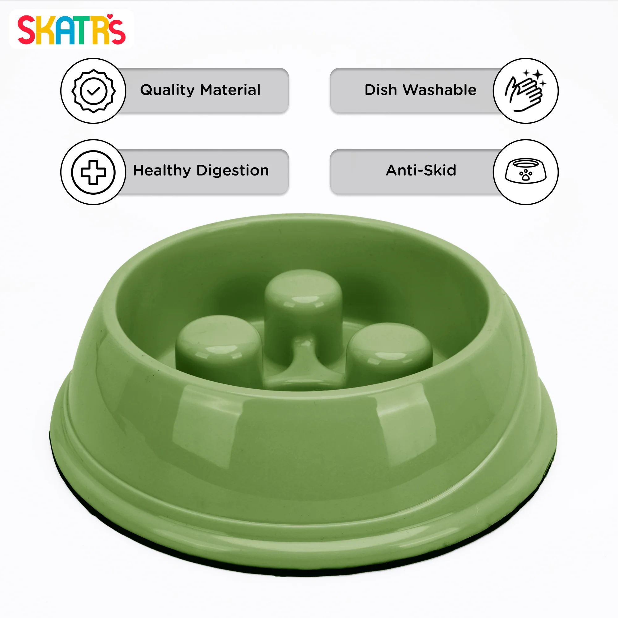 Skatrs Antiskid Slow Feeder Bowl for Dogs and Cats (Green) - Image 3