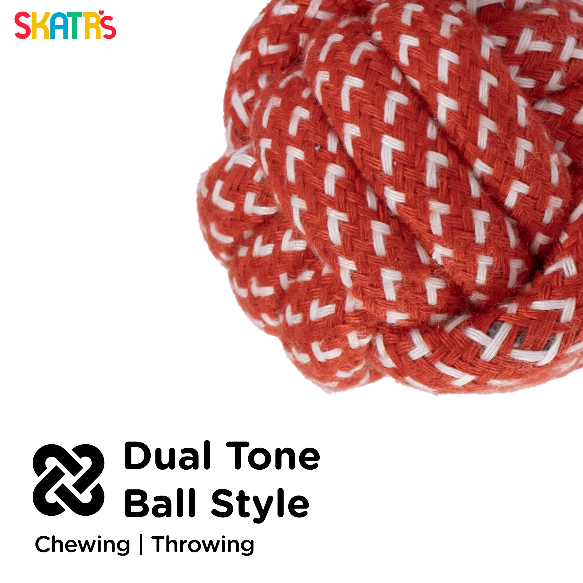Skatrs Ball Shaped Rope Chew Toy for Cats & Dogs (Red/White) - Image 2