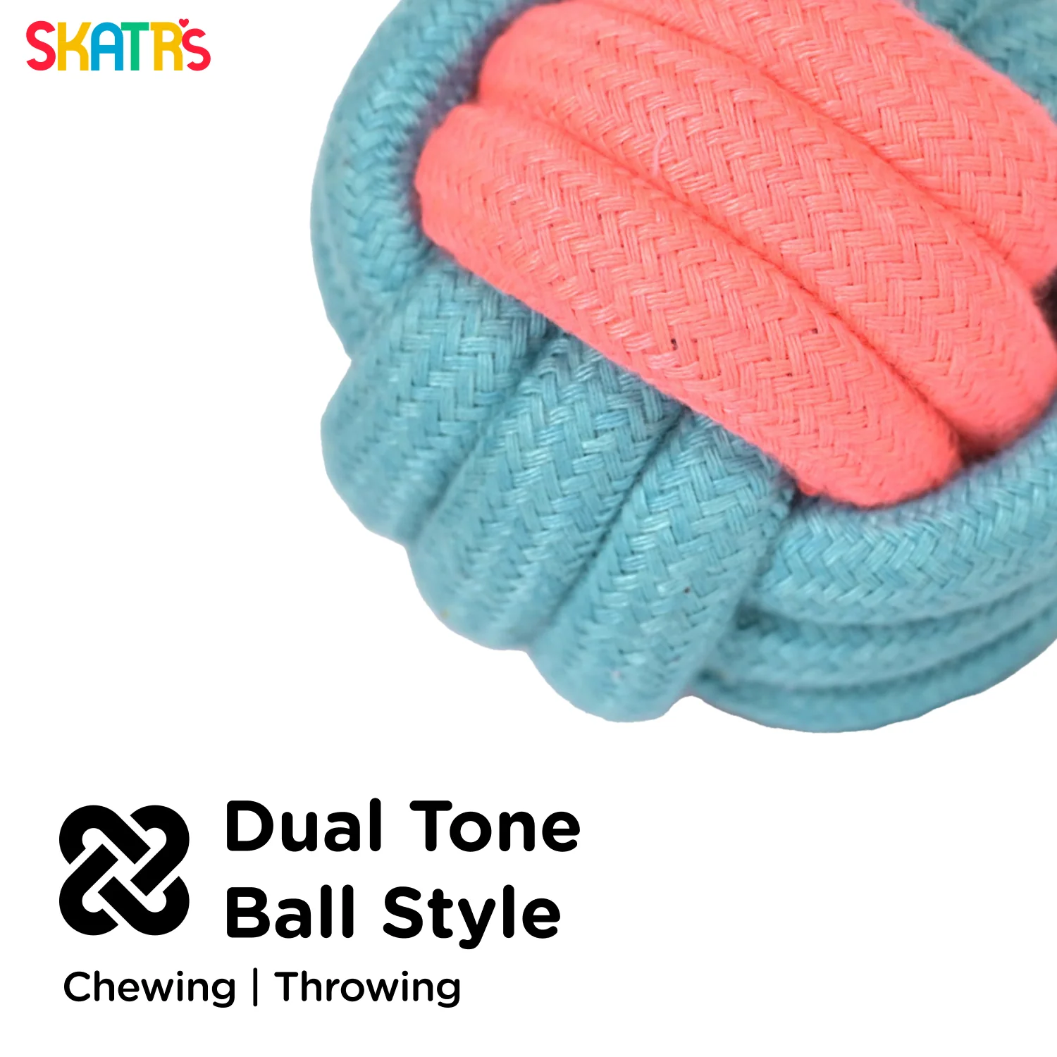 Skatrs Ball Shaped Rope Chew Toy for Dogs and Cats (Pink/Sky Blue) - Image 2