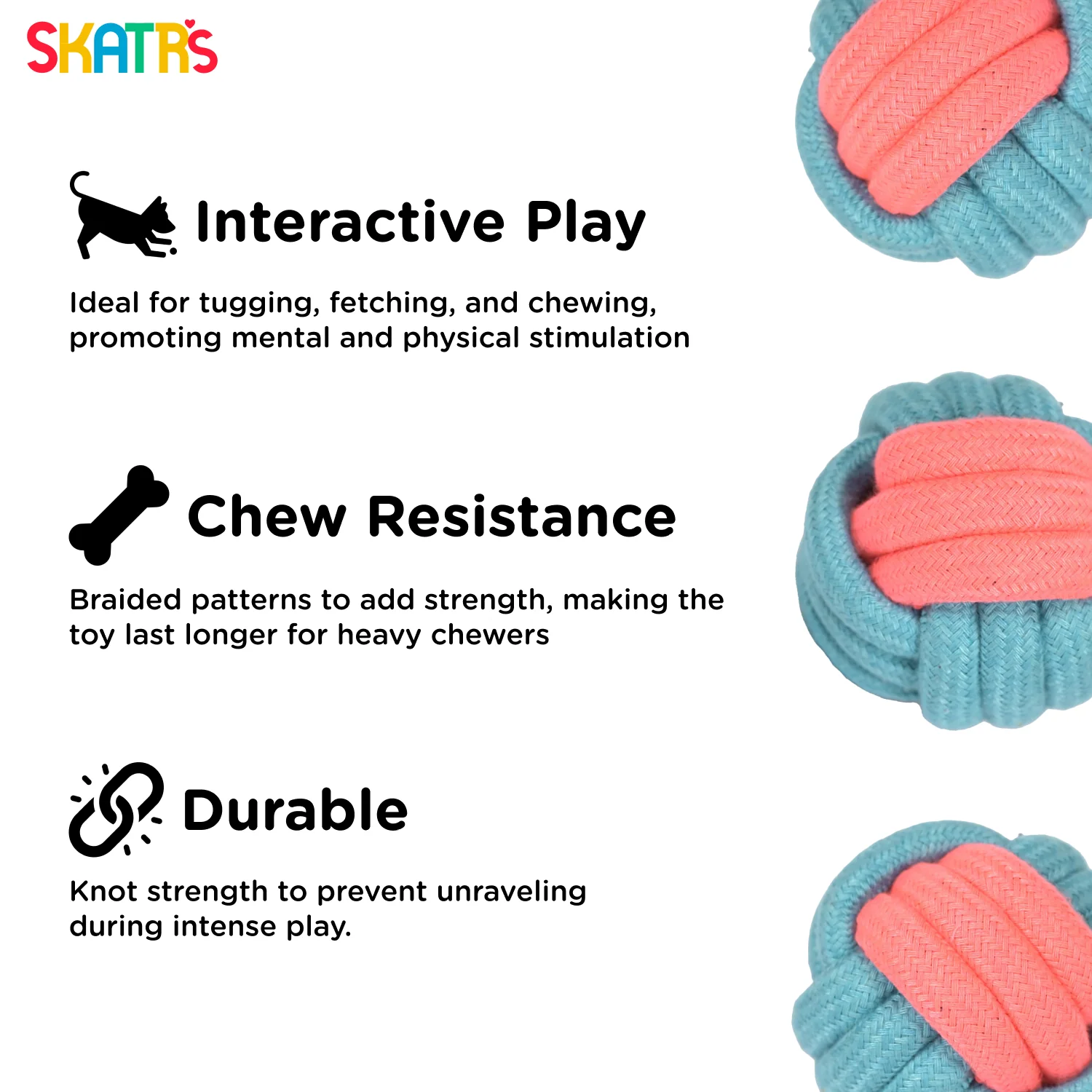 Skatrs Ball Shaped Rope Chew Toy for Dogs and Cats (Pink/Sky Blue) - Image 3