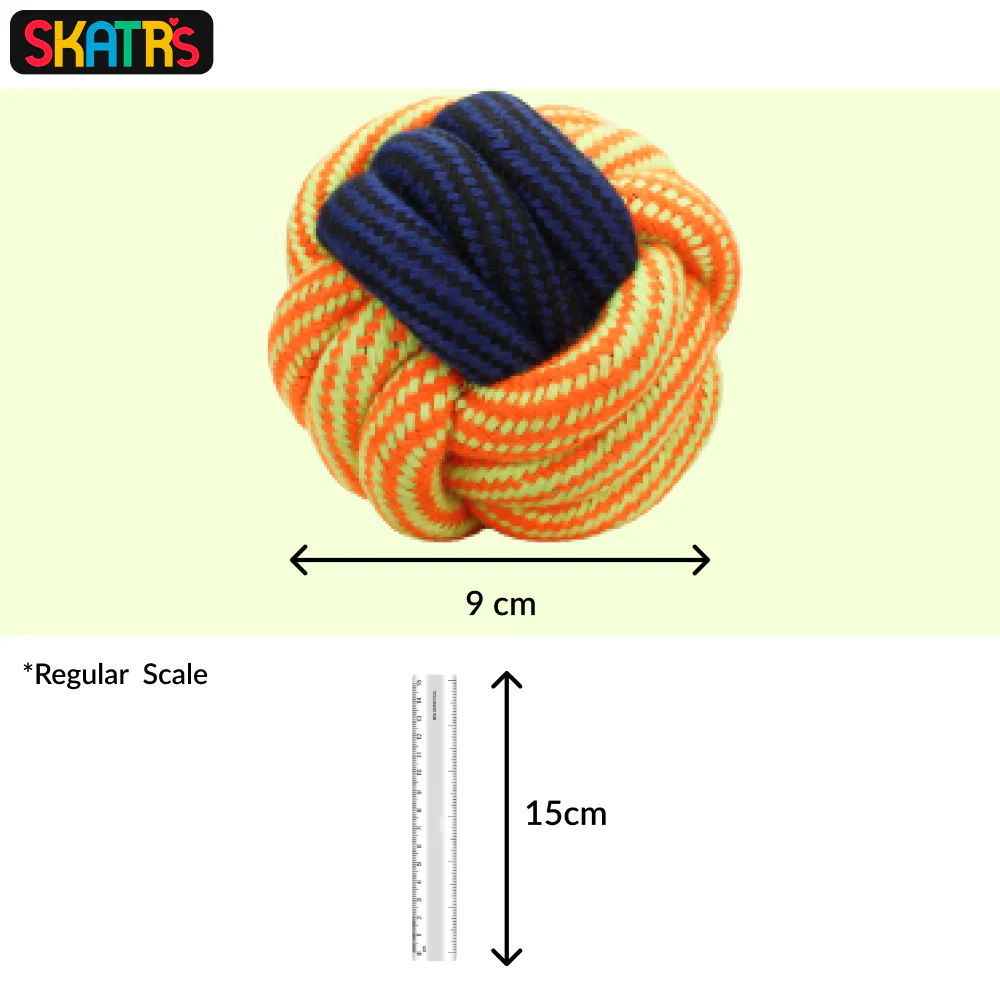 Skatrs Ball Shaped Twisted Rope Chew Toy for Dogs and Cats (Yellow/Blue) - Image 2