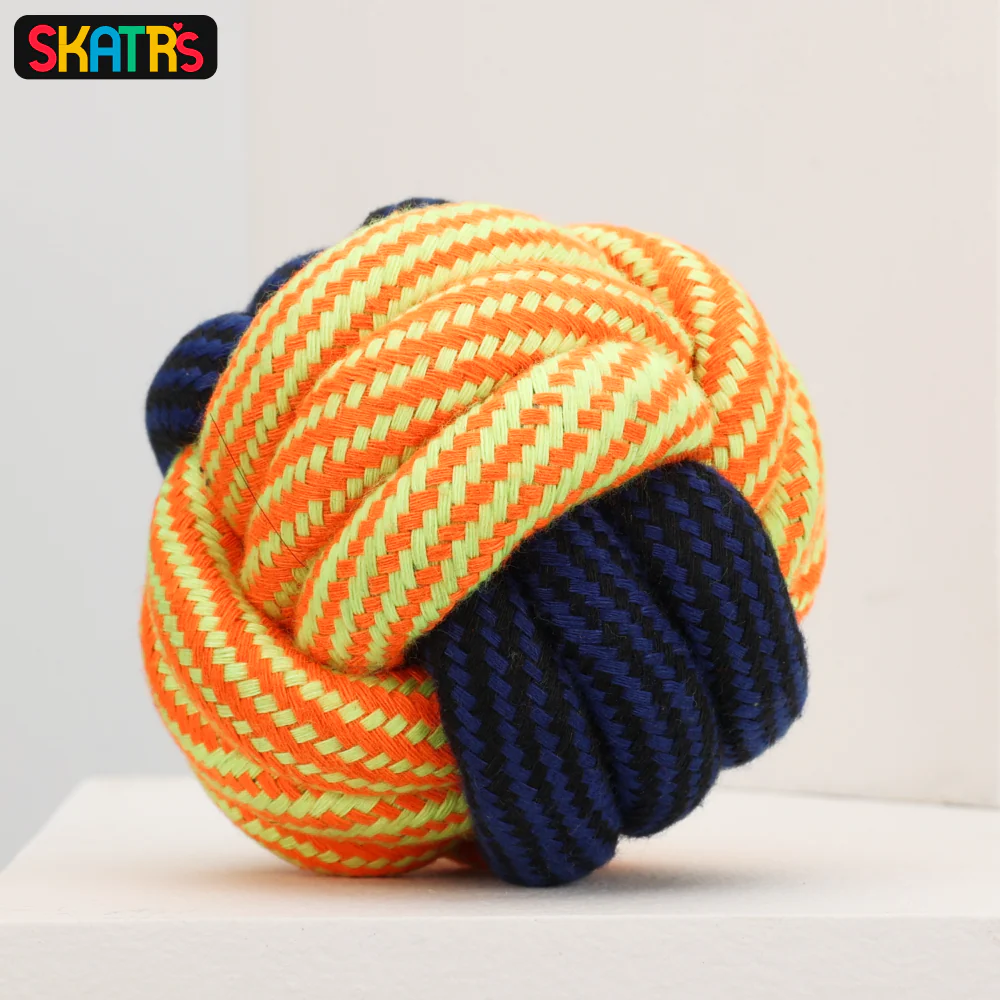 Skatrs Ball Shaped Twisted Rope Chew Toy for Dogs and Cats (Yellow/Blue) - Image 4