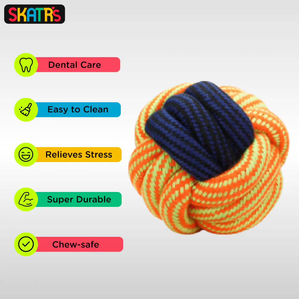 Skatrs Ball Shaped Twisted Rope Chew Toy for Dogs and Cats (Yellow/Blue) - Image 3