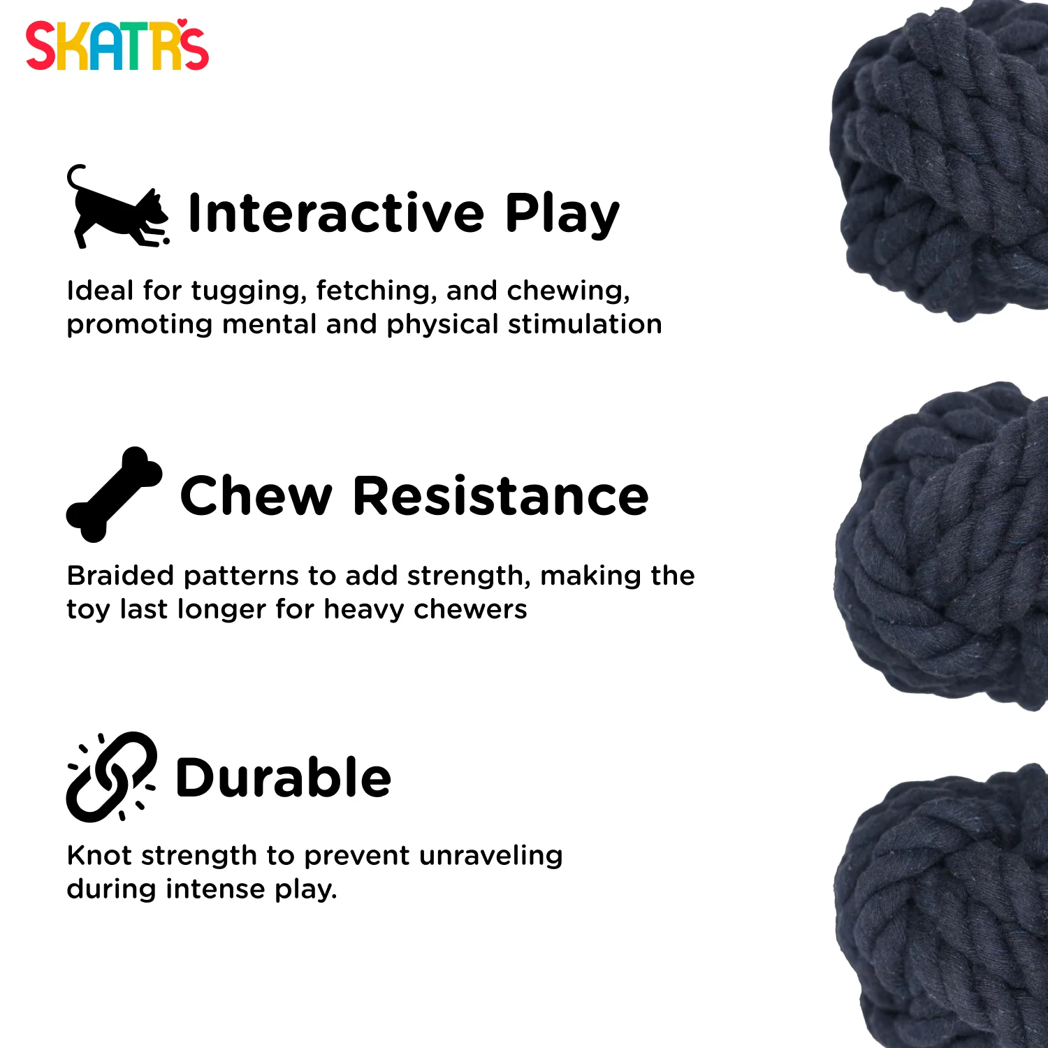 Skatrs Ball Shaped Twisted Rope Chew Toy for Dogs and Cats (Navy Blue) - Image 3