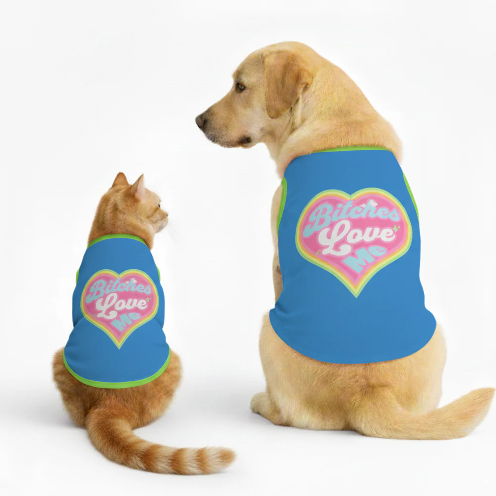 Skatrs Bitches Love Me Printed Summer Cotton T Shirt for Dogs and Cats (Blue)