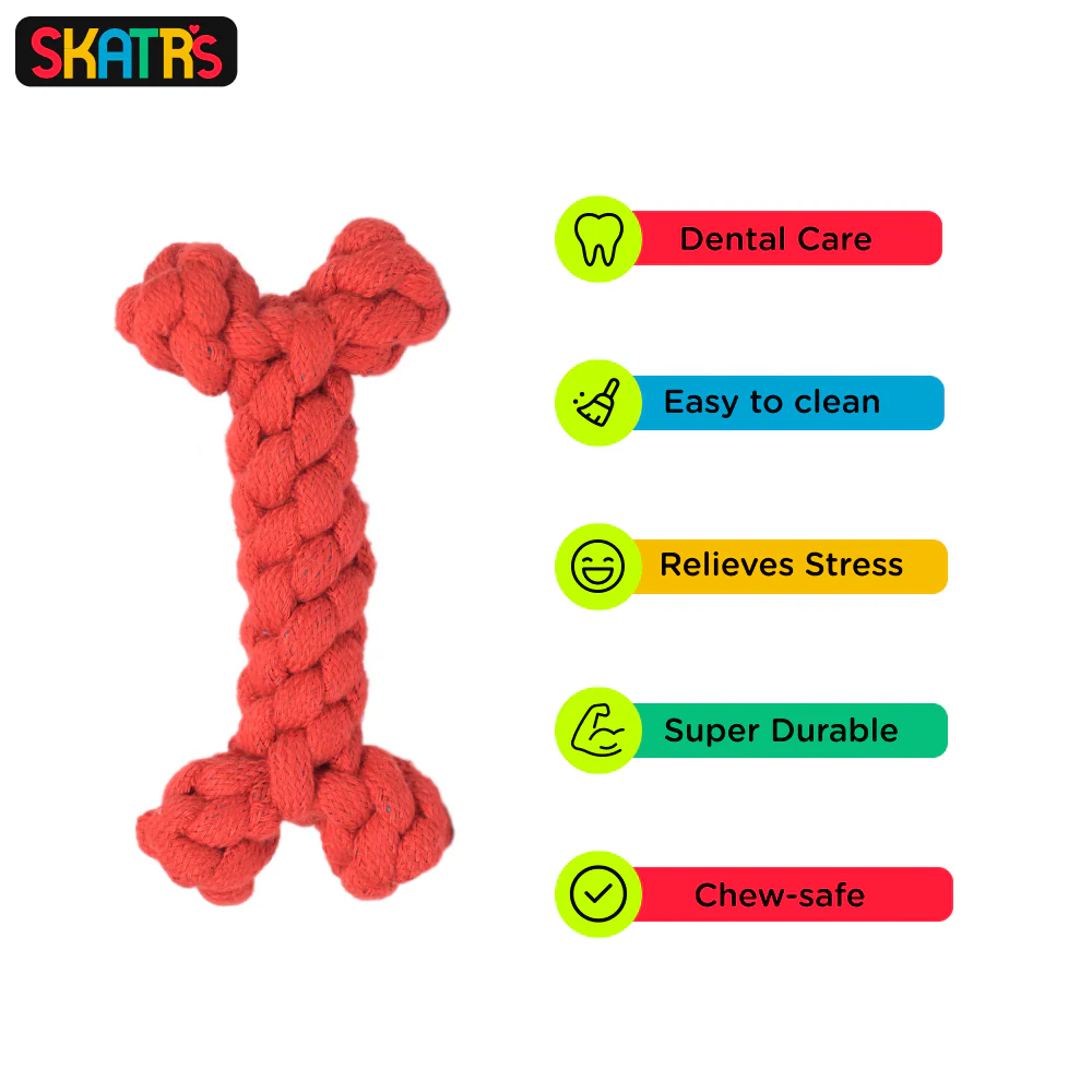 Skatrs Bone, Ball, Knotted Ball 3 in 1 Rope Chew Toy Combo for Dogs and Cats - Image 3