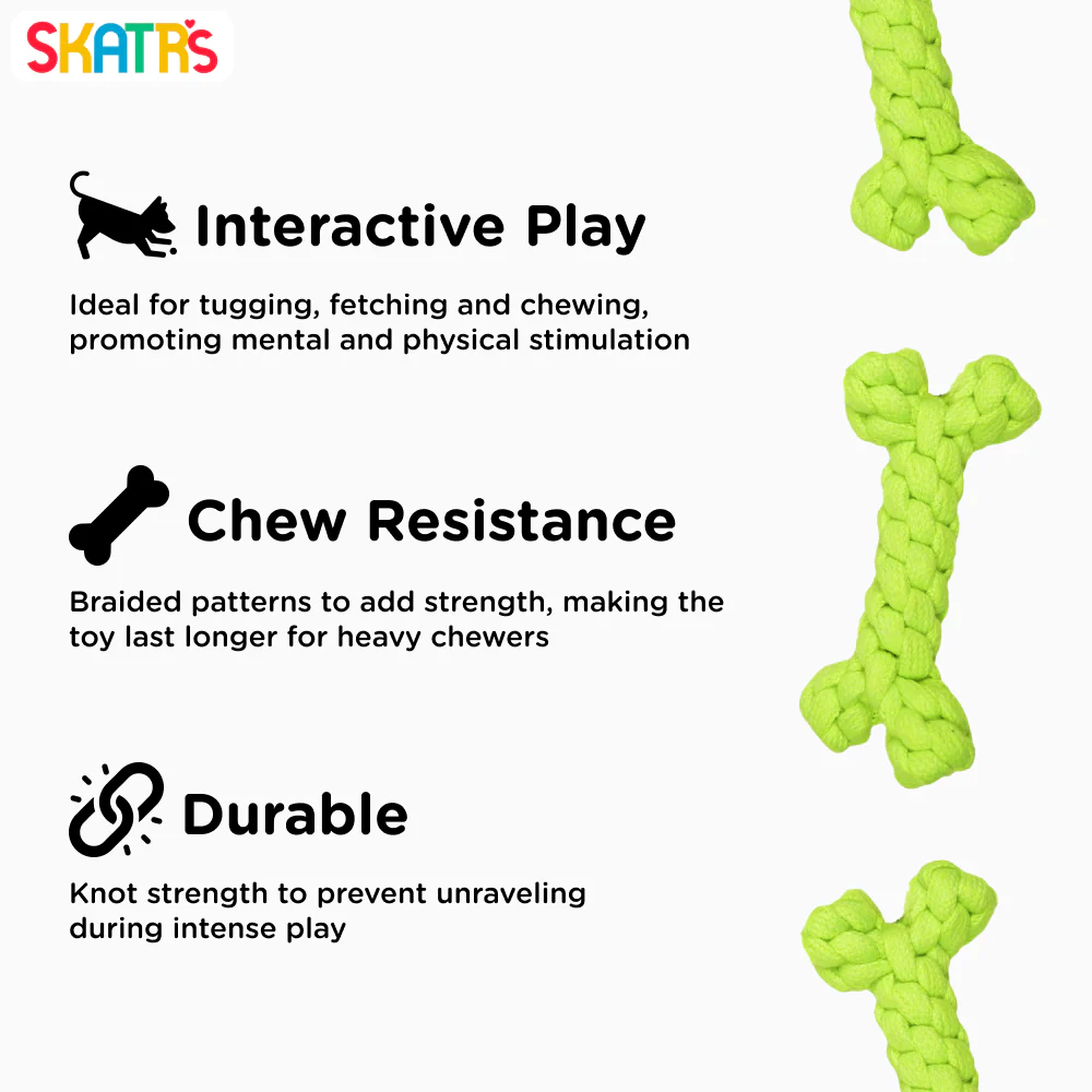 Skatrs Bone Shaped Rope Chew Toy for Dogs and Cats (Neon Green) - Image 2