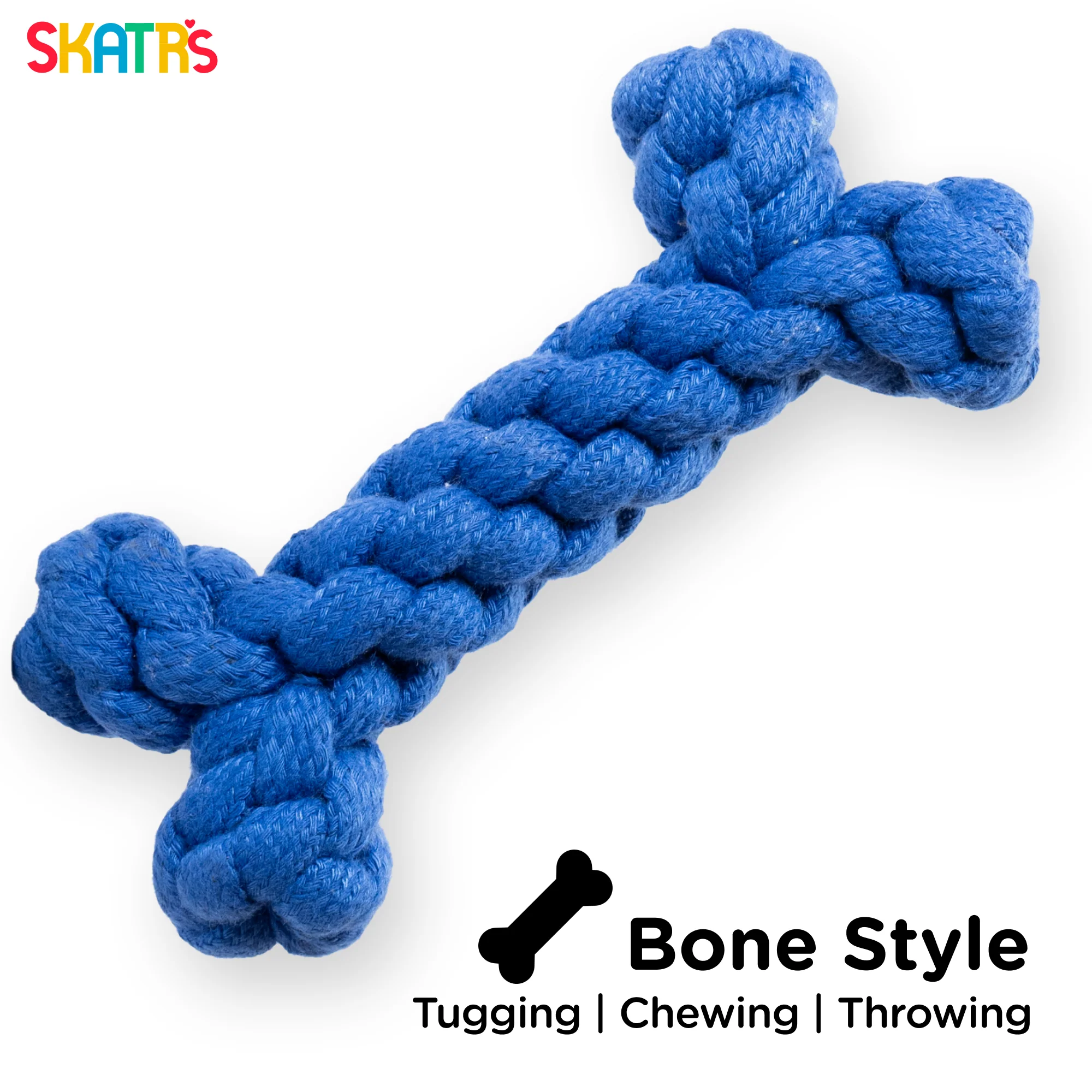 Skatrs Bone Shaped Rope Chew Toy for Dogs and Cats (Royal Blue) - Image 3