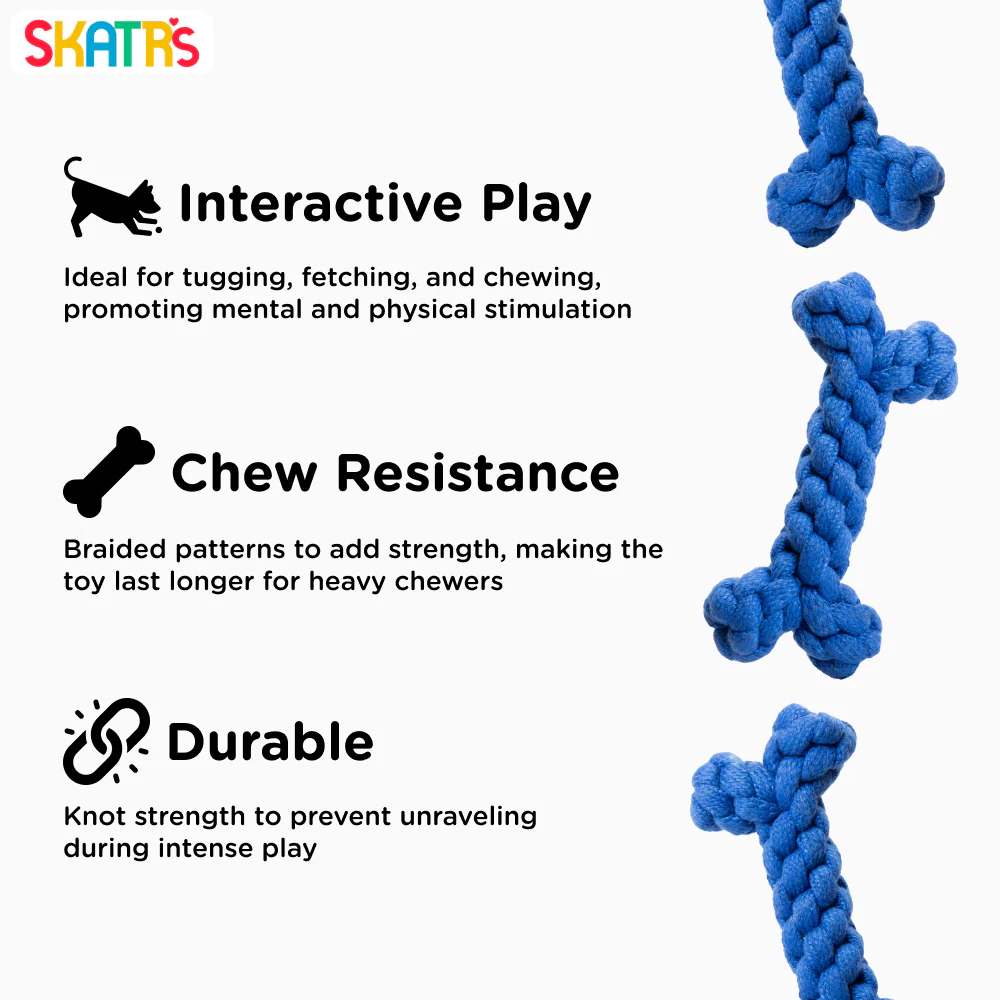 Skatrs Bone Shaped Rope Chew Toy for Dogs and Cats (Royal Blue) - Image 4