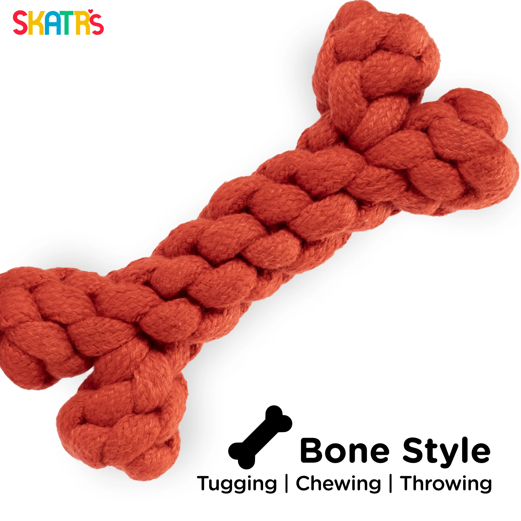 Skatrs Bone Shaped Rope Chew Toy for Dogs and Cats (Red) - Image 3