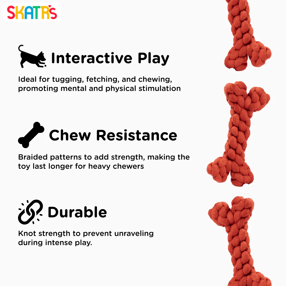 Skatrs Bone Shaped Rope Chew Toy for Dogs and Cats (Red) - Image 4