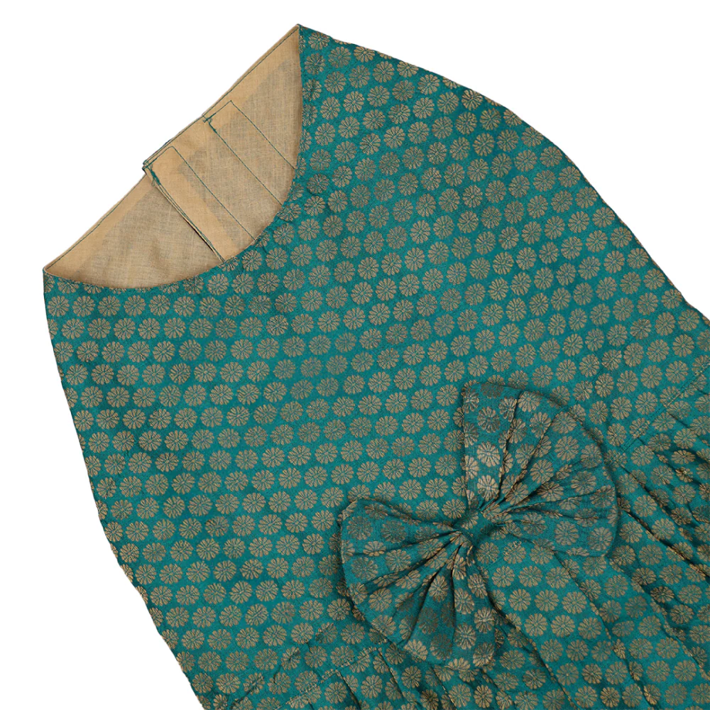 Skatrs Brocade Gold Printed Dress for Dogs and Cats (Teal) - Image 8