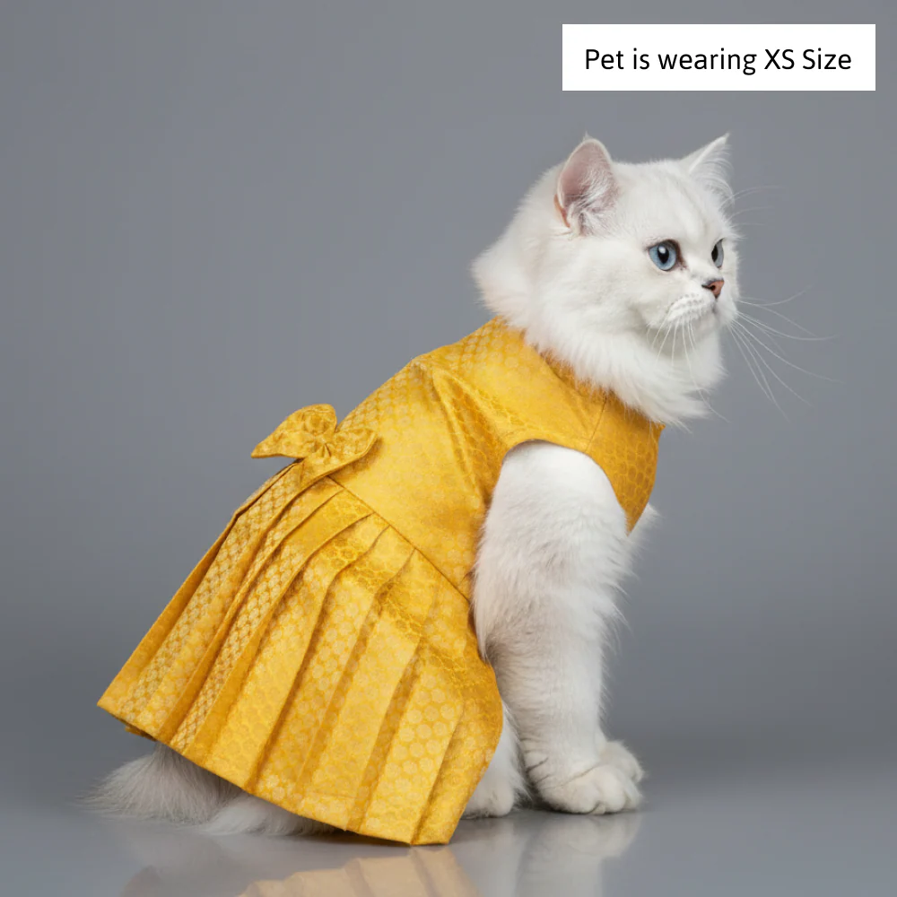 Skatrs Brocade Gold Printed Dress for Dogs and Cats (Yellow) - Image 3