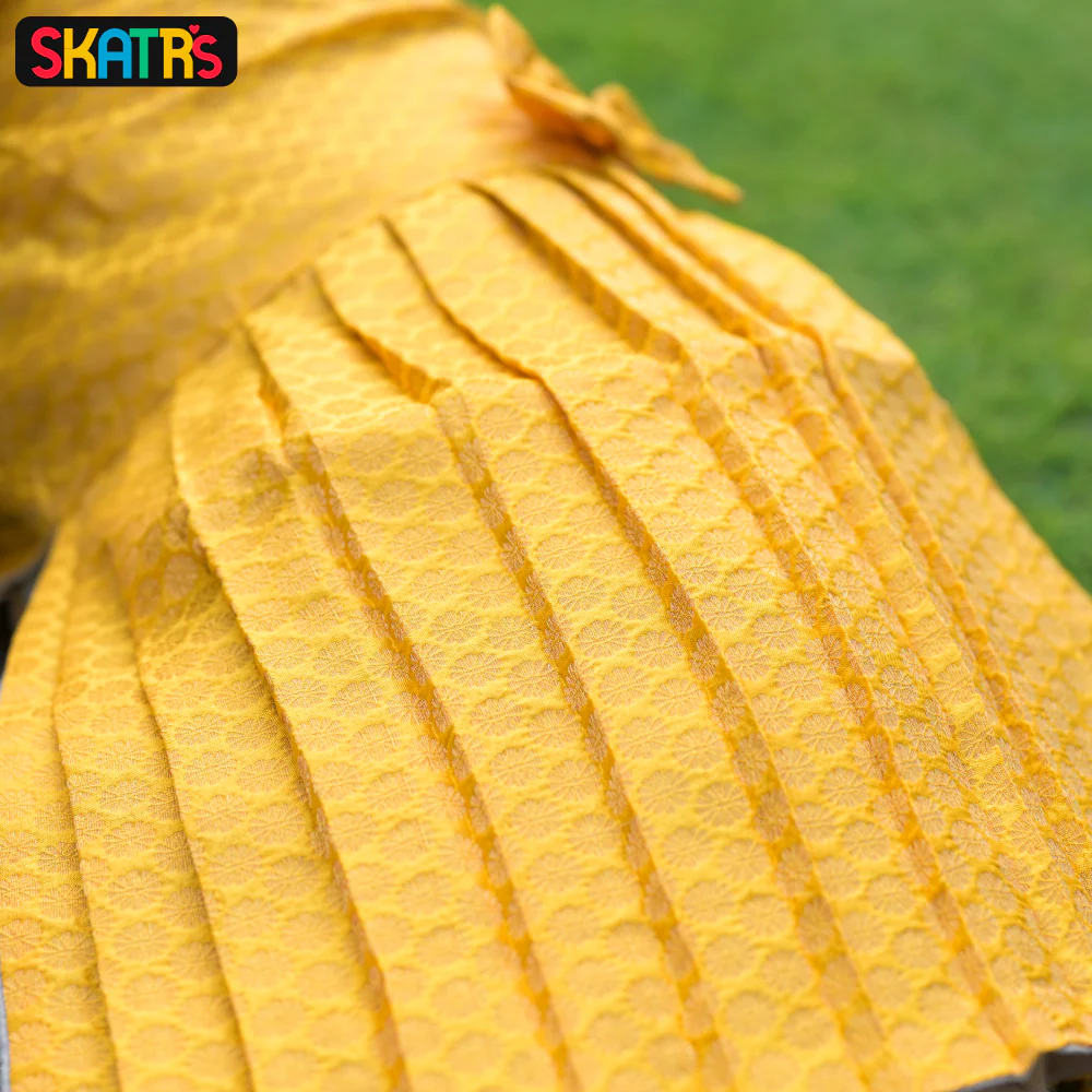 Skatrs Brocade Gold Printed Dress for Dogs and Cats (Yellow) - Image 7