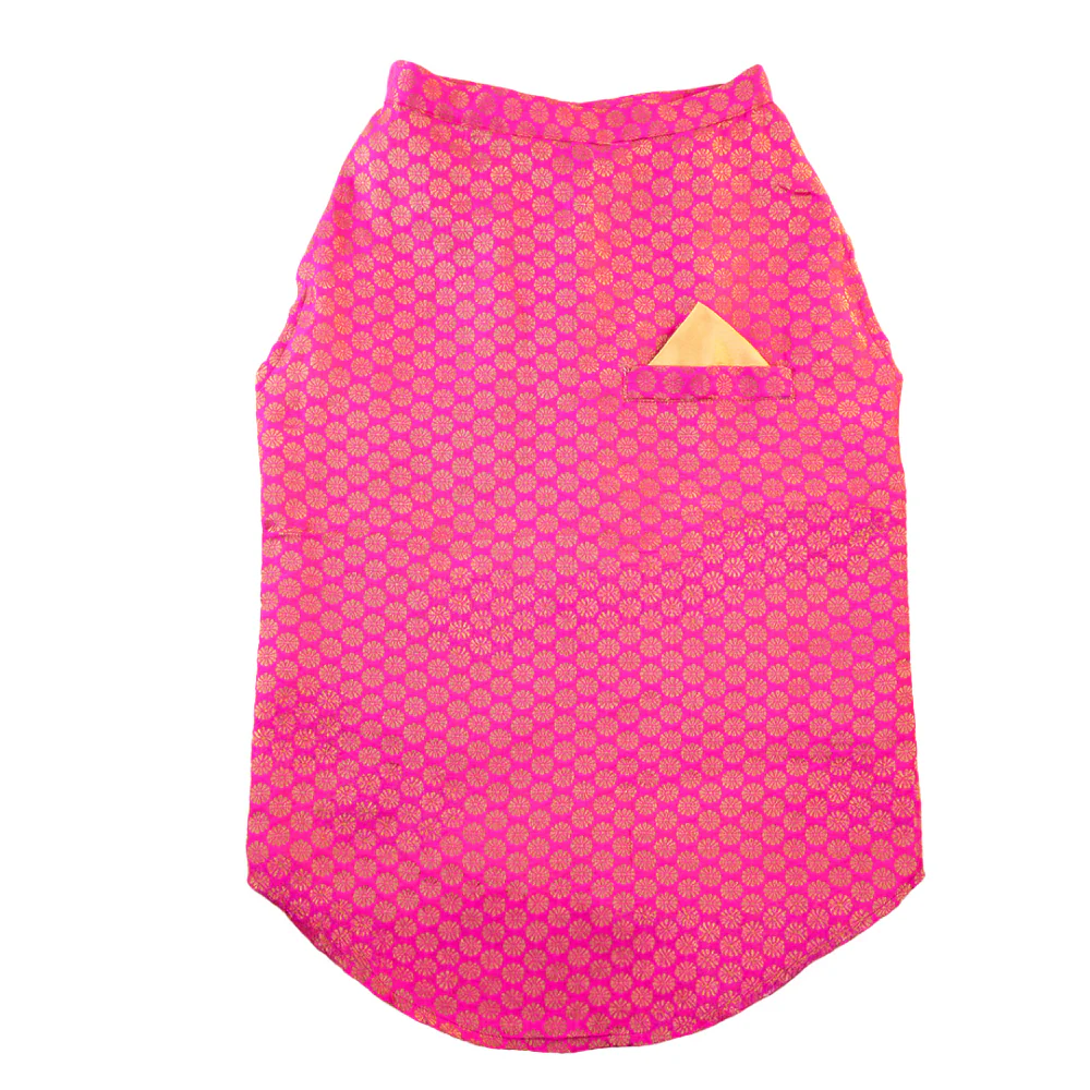 Skatrs Brocade Gold Printed Sherwani for Dogs and Cats (Pink) - Image 8