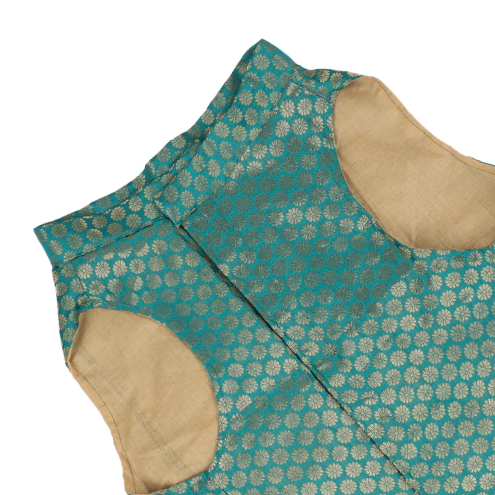 Skatrs Brocade Gold Printed Sherwani for Dogs and Cats (Teal) - Image 11