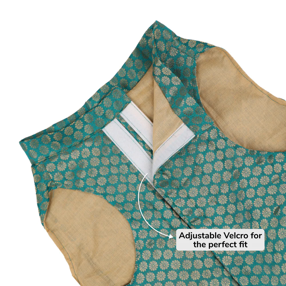 Skatrs Brocade Gold Printed Sherwani for Dogs and Cats (Teal) - Image 7