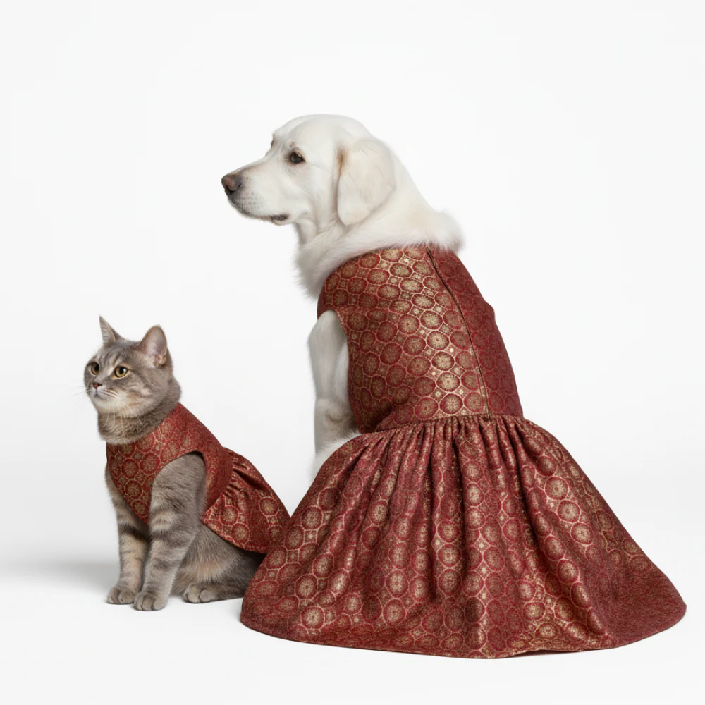 Skatrs Burgundy Regal Ensembl Festive Grace Lehenga for Dogs and Cats