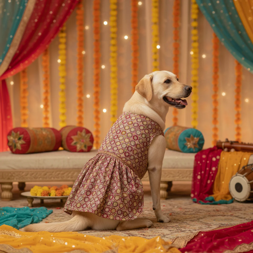 Skatrs Burgundy Regal Ensembl Festive Grace Lehenga for Dogs and Cats - Image 2