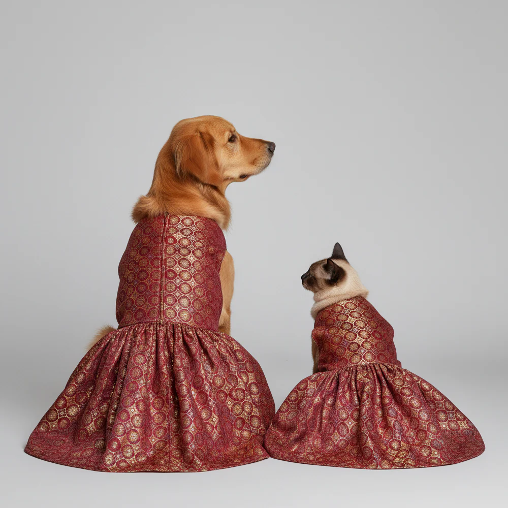 Skatrs Burgundy Regal Ensembl Festive Grace Lehenga for Dogs and Cats - Image 7