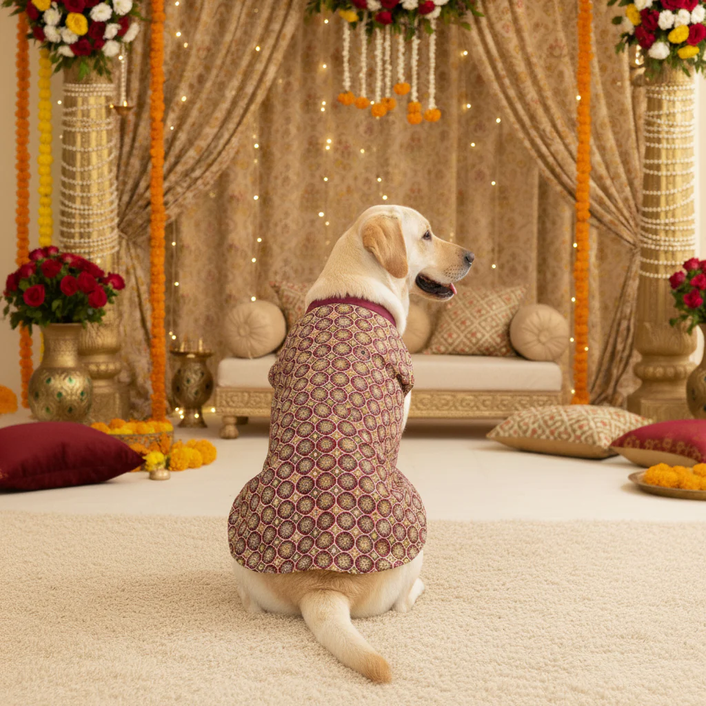 Skatrs Burgundy Regal Ensembl Festive Grace Sherwani for Dogs and Cats - Image 2