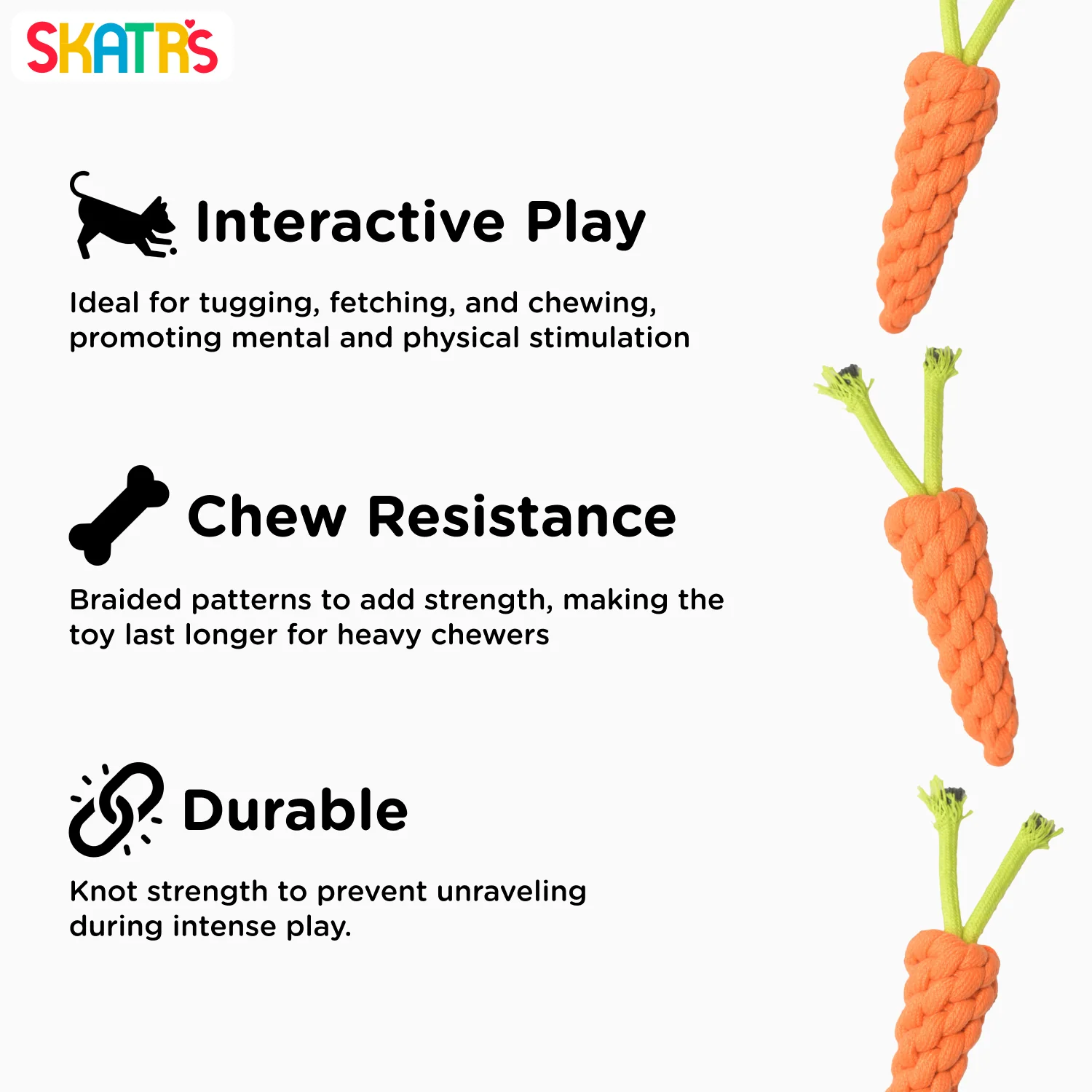 Skatrs Carrot Shaped Rope Chew Toy for Dogs and Cats (Orange) - Image 4