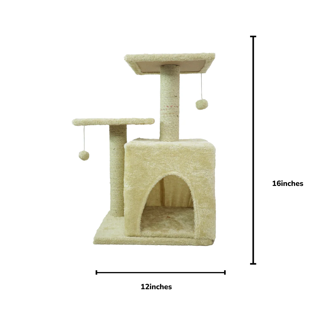 Skatrs Cat Tree with Sisal Rope, Scratching Post, Condo & Hanging Toys for Cats & Kittens (Beige) - Image 2